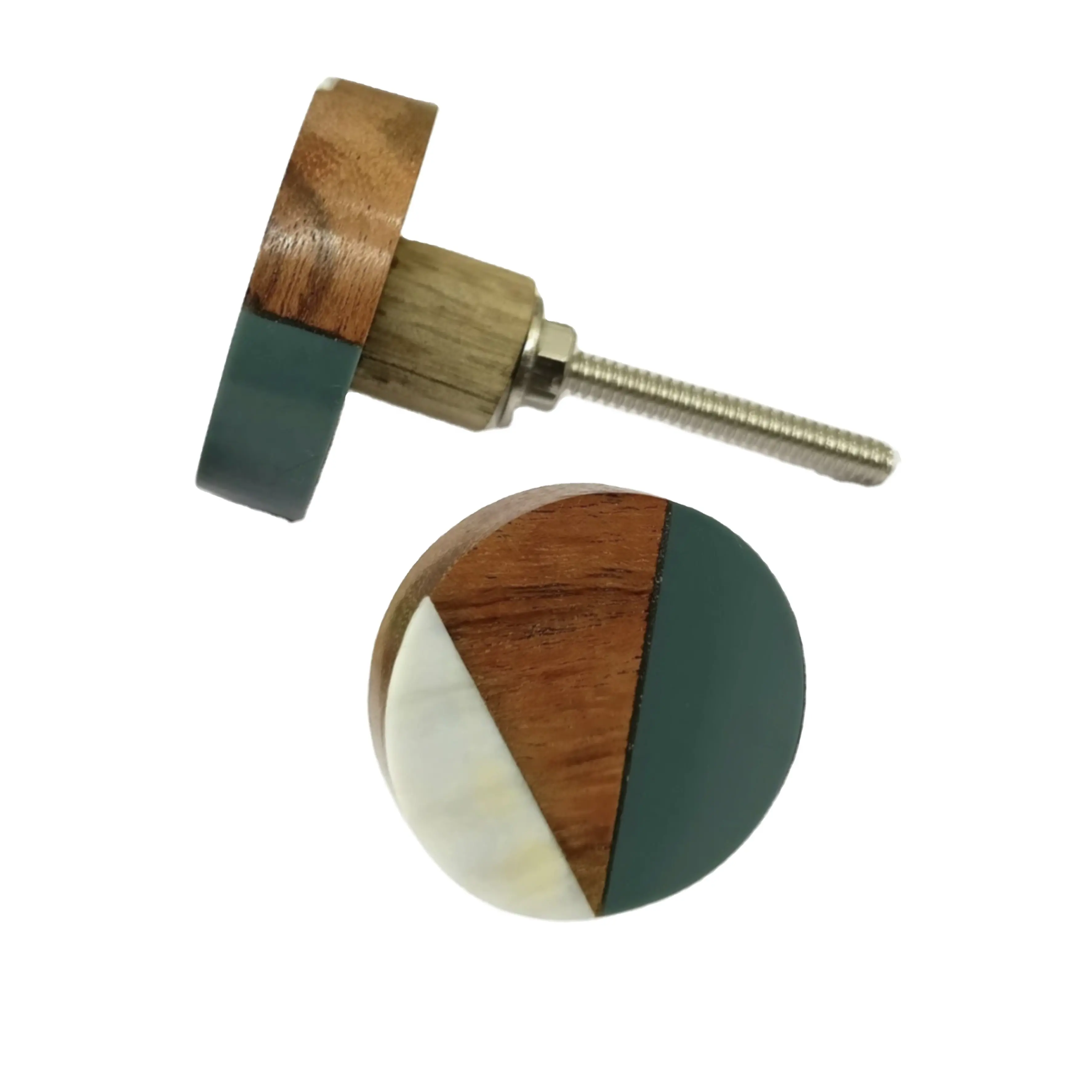 Safari vert corne d'os en bois, poignée et traction de boutons d'armoire en laiton [HBRMW 156]