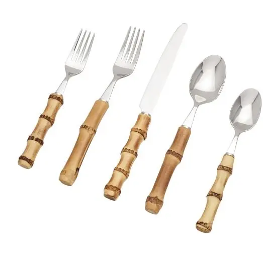 Bambu kolu Metal çatal bıçak kaşık seti ev mutfak sofra yıldız otel sofra takımı seti için rekabetçi fiyat ile