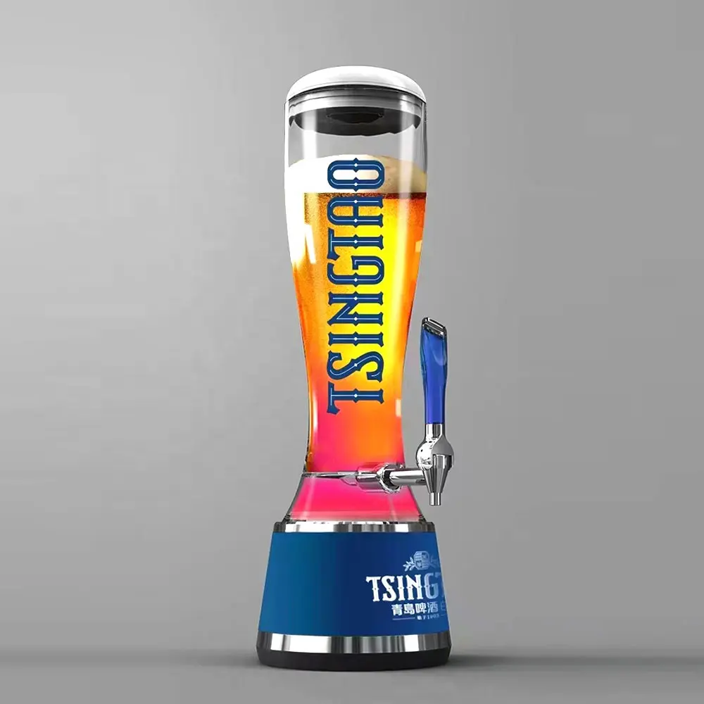 Torre de cerveja 3l novo design, dispensador de cerveja com tubo luminoso de gelo/dispensador de cerveja