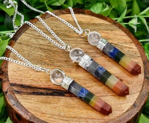 Toptan 7 çakra kristal bağlı sarkaç doğal çok taş şifa Dowsing kuvars topu Divination satış ürünü - Product Image 5