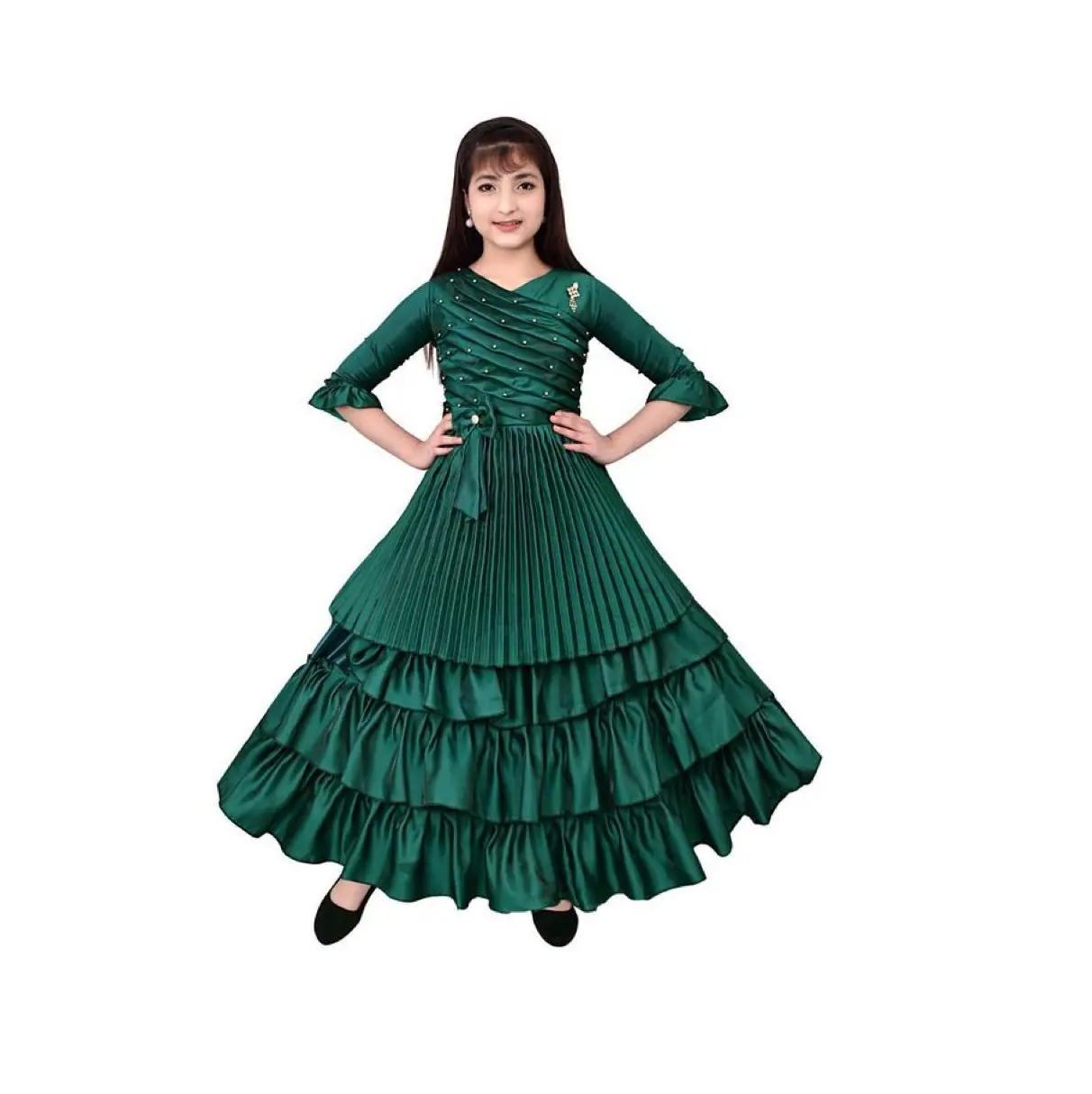 Alta demanda Ropa para niños Black Berry Silk Girls Vestido de diseño sólido de exportador indio