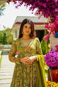 Kadınlar çiçek baskı Anarkali Kurta ile pantolon & Dupatta ile Dupatta fiyat pazarı hindistan etnik tasarımcı <span class=keywords><strong>Kurti</strong></span> toptan - Product Image 5