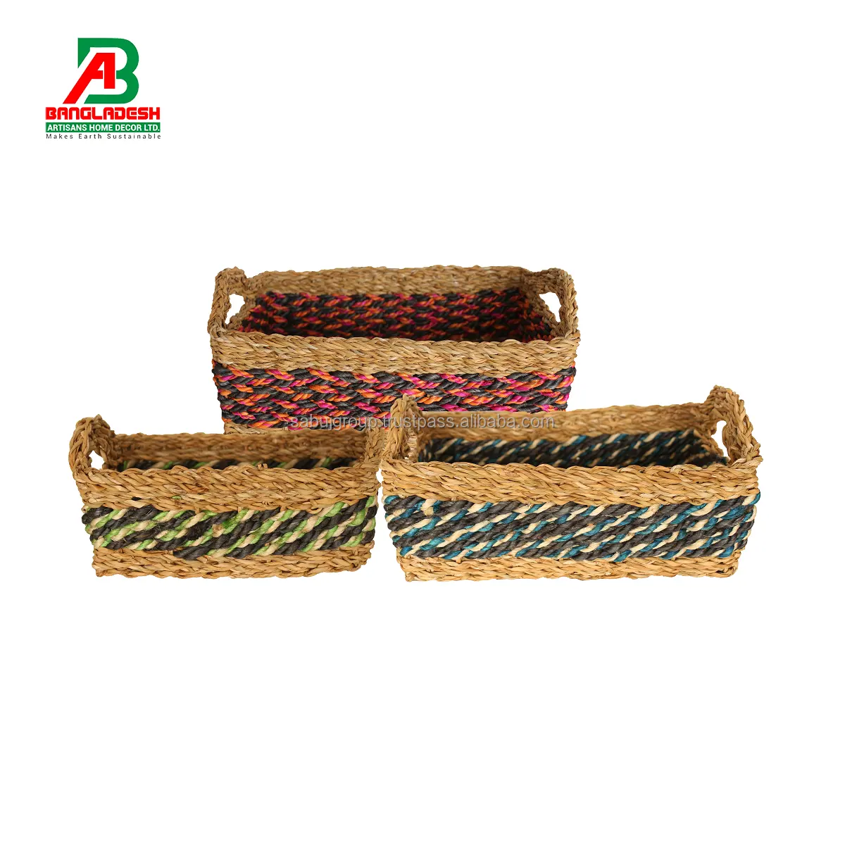 Kitchen Tray Set 80% Jute 20% Seagrass Coloring Kitchen Basket 3 Pcs Set(Different Colors) Kitchen Basket made in Bangladesh