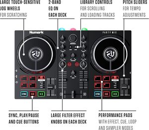 Party Mix II Audio Console DJ Controller con 2 Decks Conectividad USB para actuaciones de iluminación en fiestas Lite - Product Image 3