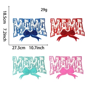 ビッグママパッチ女性服装飾アイアンオンツイル生地ママシェニールパッチスパンコール弓付きママギフト用 - Product Image 5