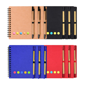 Bloc de notas con forro A5, de papel Kraft con bolígrafo, notas adhesivas y marcador de página, pestañas de Índice de colores para la escuela y la Oficina