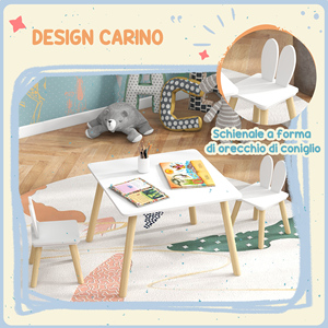 AIYAPLAY Children'<strong>s</strong> <strong>Table</strong> and 2 Chairs <strong>Set</strong> with Rabbit Ear Backrest, Ages 3-6 Years, White - Product Image 4