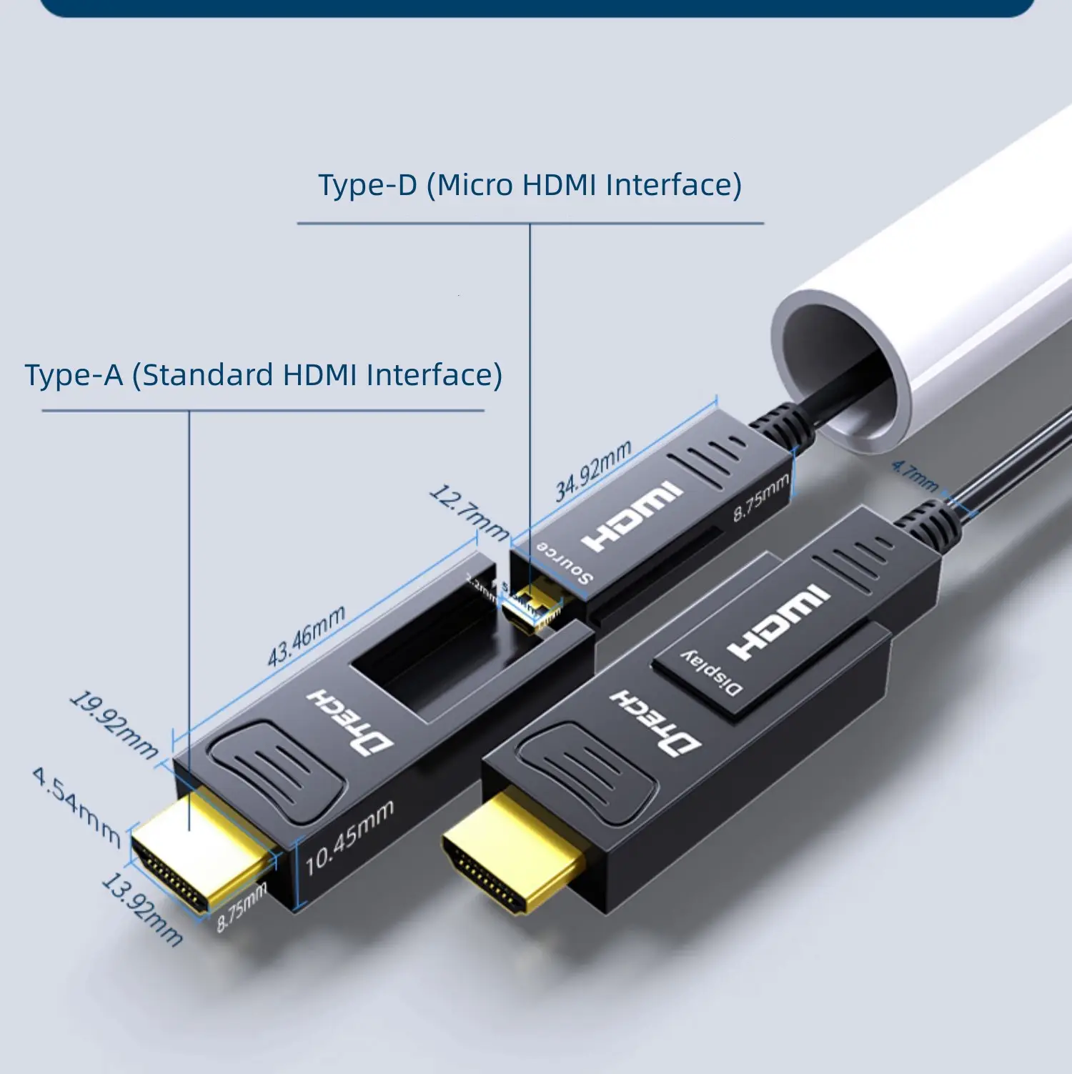 DTECH Premium Micro HDMI vers HDMI Câble Flexible 35M 4K 3D 18Gbps HDMI 2.0 Aoc Câble à fibre optique A vers A