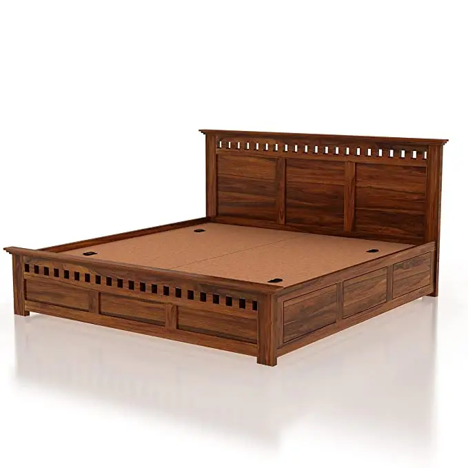 Marco de cama baja con cabecero para el hogar, cama King Size de madera de roble