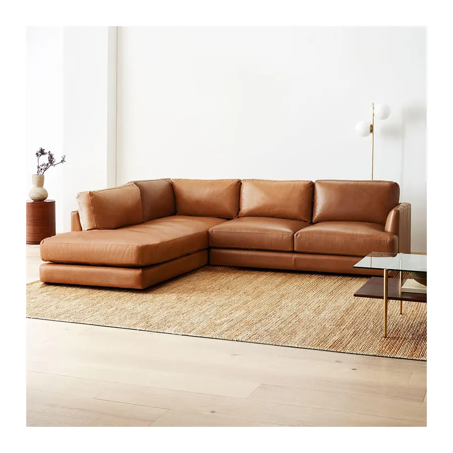 Soggiorno divano a forma di L design moderno design moderno di alta qualità in pelle arancione, soggiorno mobili moderni di alta qualità