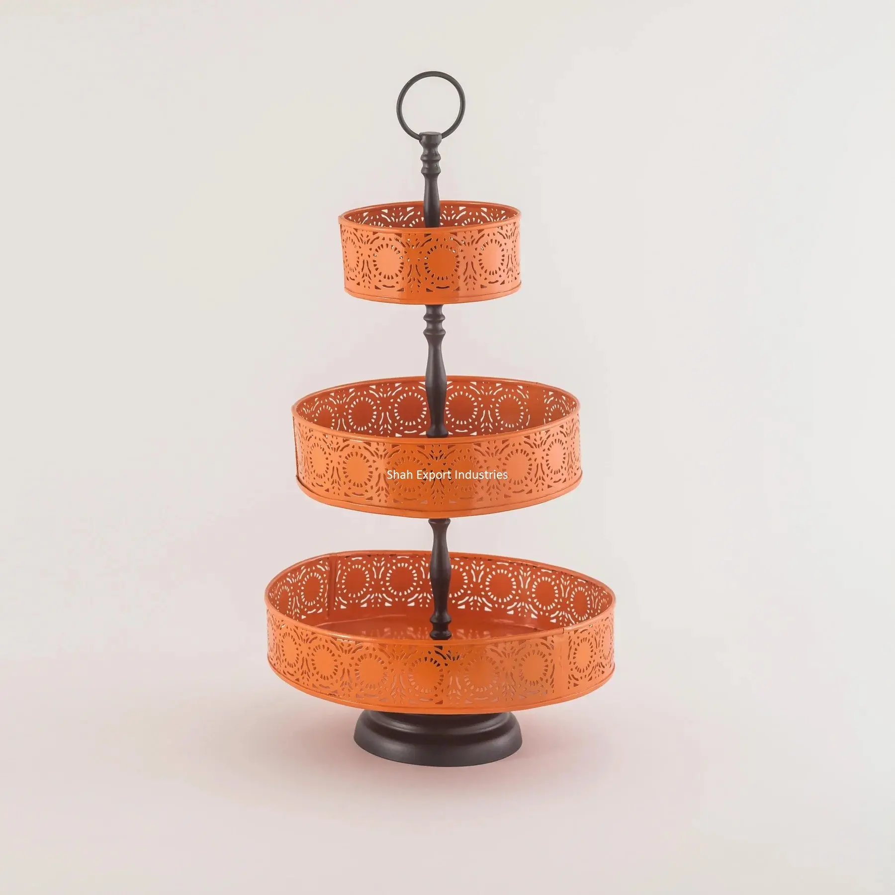 Suporte multiuso de metal com base para decoração de mesa doméstica, 3 camadas, redondo, laranja e preto
