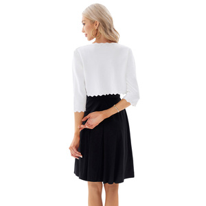 OEM 3/4 kollu açık ön Copped taraklı örgü kazak Bolero shwomen kadınlar için
