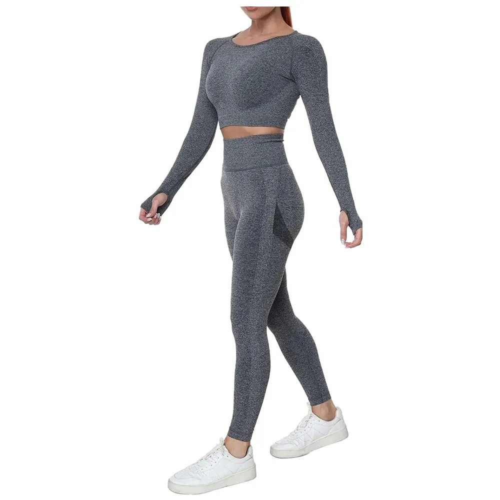 Conjunto de entrenamiento gris Nueva llegada Mujer Pantalones de yoga y Sujetador deportivo Precio bajo Conjunto de yoga para la venta