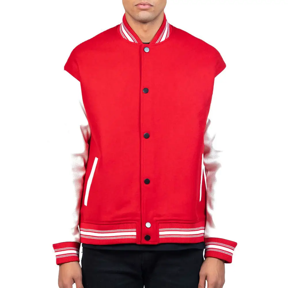 Parche de chenilla personalizado bordado 100% mangas de cuero de lana Vintage Bomber béisbol Letterman Varsities chaqueta para hombres jóvenes