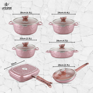 Hayat gülümseme 12 parça döküm alüminyum TENCERE SETİ yapışmaz granit kaplama PFOA ücretsiz taş Pot ve tava seti fırın güvenli - Product Image 2