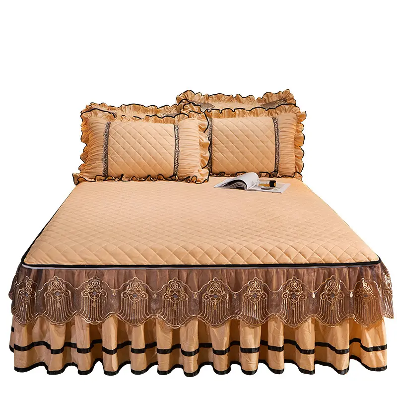 SP124 Luxus-Bettwäsche europäischer Stil Bettwäsche auf dem Bett Spitzen-Bettrock Kissenbezüge Kristallsehemittel Größe Heimtextilien