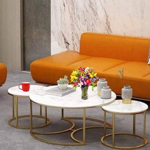 Juego de mesa de metal anidada TMH, muebles modernos para sala de estar, elegancia dorada, 3 tapas blancas y diseño apilable - Product Image 3