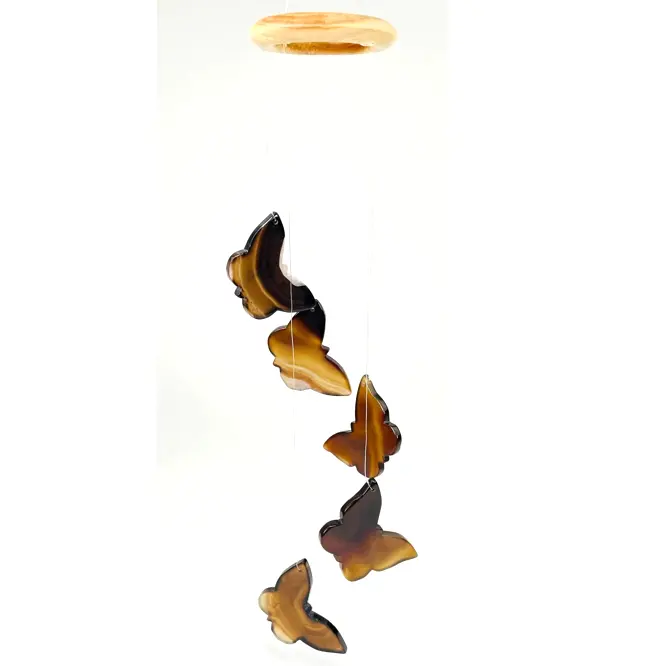 Carillon éolien Agate noire Tranches en forme de papillon cristal arts décoratifs et artisanat tranches d'agate naturelle colorée carillons éoliens