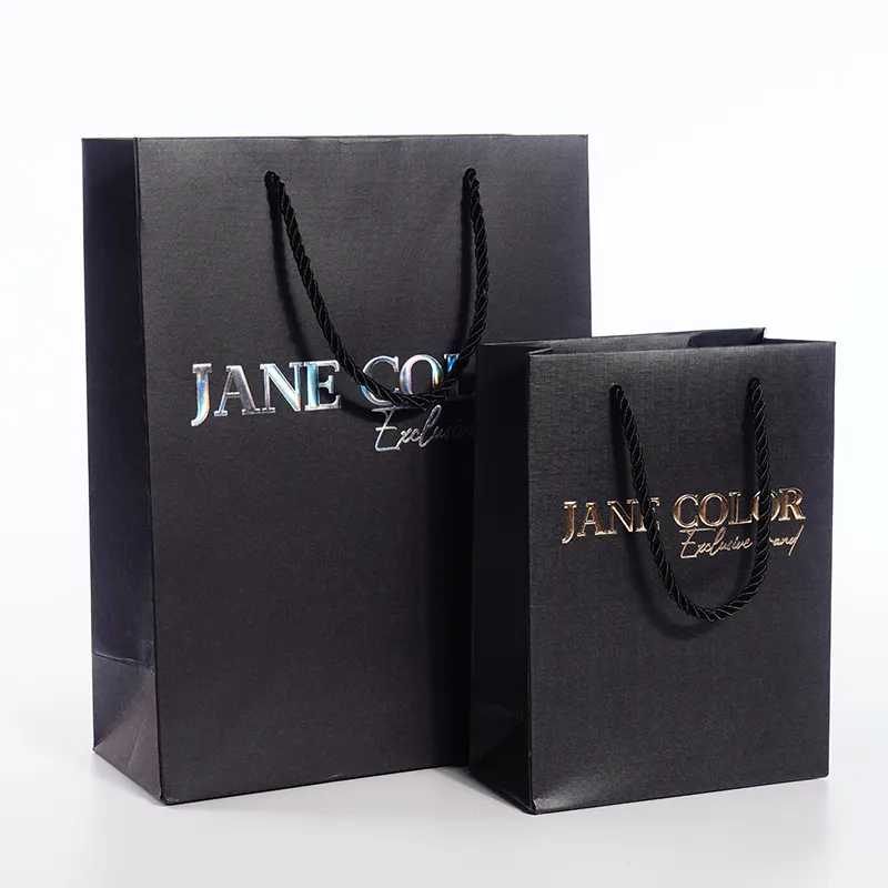 Luxury Custom Logo Cardboard Packaging White Black Luxury Gift Shopping Jewelry Paper Bag With Handles Bolsa de papel