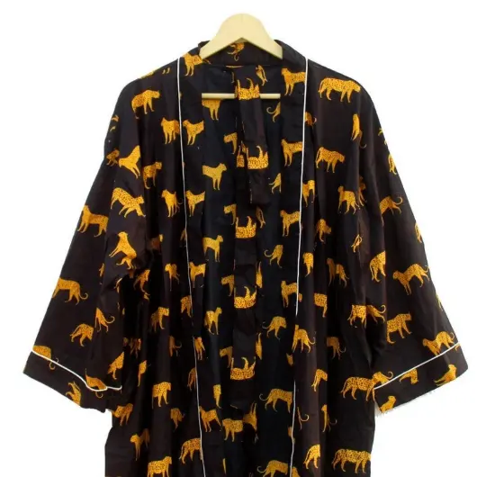 2023 Trendy Cotton Hand Block Print Night Sleep Wear Dress For Women Long Kimono Robe Tunic Ethnic Kimono Robes Wholesale Orders