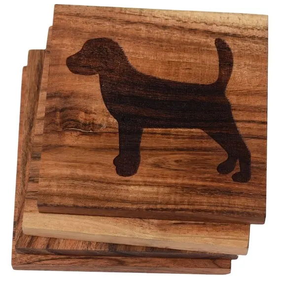 Posavasos de madera de Acacia con Mango cuadrado para perro, diferentes diseños y formas disponibles, venta al por mayor y precio de fábrica de la India