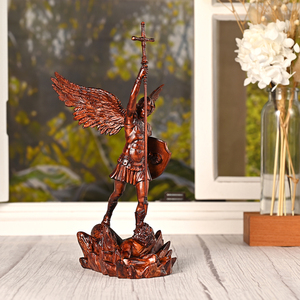 St. <span class=keywords><strong>Michael</strong></span> Archangel bức tượng bằng gỗ, Tay Chạm Khắc người giám hộ thiên thần điêu khắc, tôn giáo gỗ nghệ thuật bức tượng cho trang trí nhà hoặc nhà thờ - Product Image 3