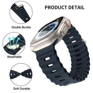 Apple Watch Ultra 49mm用防水シリコンスポーツストラップ | iWatchシリーズ10、9、8、7と互換性のあるオーシャンバンド - Product Image 3