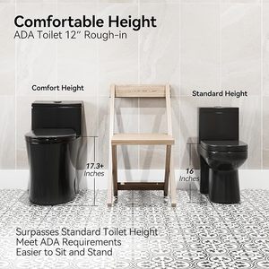 Siyah, rahat koltuk yüksekliği ile kompakt Modern tuvalet, ADA sandalye yüksekliği 17.3 ", güç çift floş 0.8/1.28 GPF & harita 1000g, - Product Image 2