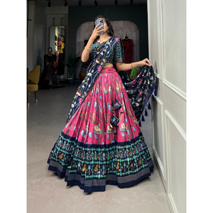 FashionHarbour geleneksel Shibori boyalı tunate ipek Lehenga Choli süslü Zari dokuma ile bütçe dostu toptan anlaşma