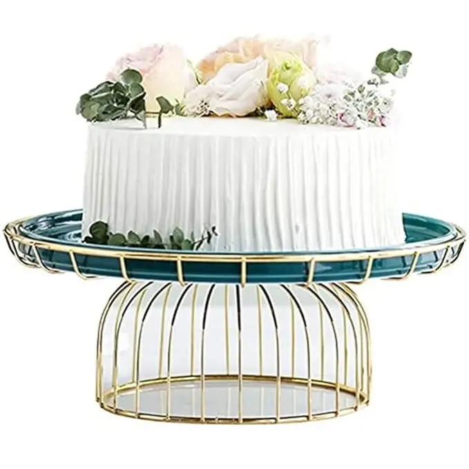 Soporte de Metal de un solo nivel para pasteles, soporte de exhibición para cupcakes, soporte de postre redondo multiusos para cumpleaños y botella de fiesta de boda verde