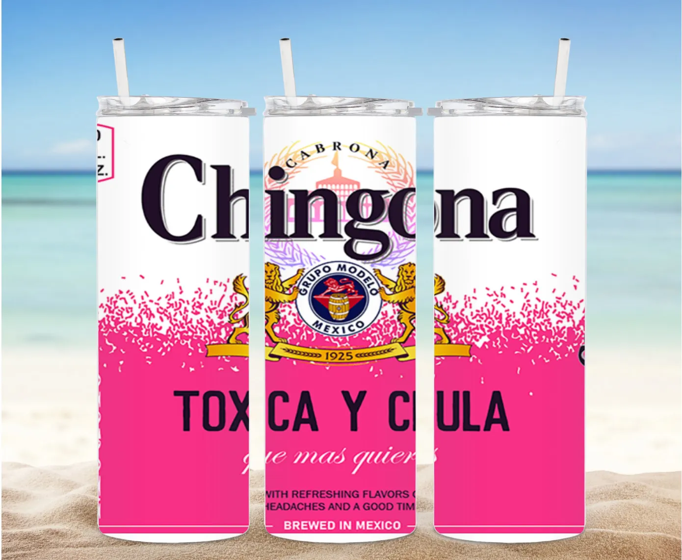 Custom Print Logo Chingona Toxica 20oz stainless steel tumbler cup with straw double wall travel tumbler coffee mug tea cup