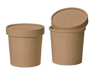 16 OZ yuvarlak şekiller gıda sınıfı sızdırmaz tek kullanımlık Kraft kağıt kapaklı özel baskı kaseler ile çorba bardağı sıcak derin çorba kasesi