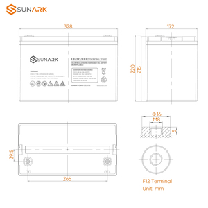 Sunark แบตเตอรี่ตะกั่วกรดเจล12V 100 ah สำหรับพลังงานแสงอาทิตย์แบตเตอรี่ตะกั่วกรดแบบ200Ah agm แบตเตอรี่ - Product Image 2