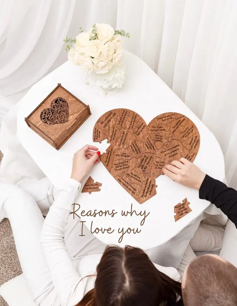 Puzzle a forma di cuore con parole incise regalo personalizzato con i desideri per il regalo di San Valentino del tuo amante per celebrarti