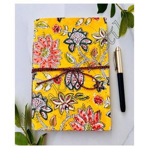 Custom Writing Journal Flower Hand <strong>Block</strong> <strong>Printed</strong> Fabric Cover Eco-Friendly Handmade Personalize Bound Journal <strong>Notebook</strong> Wholesale - Product Image 1