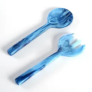 agateUnique设计风格卓越品质奢华绿色树脂材料沙拉勺叉短柄上菜勺套装 - Product Image 1