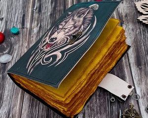 Wolf Embossed Handmade Leather Bound Journal <strong>Writing</strong> Notebook Diary Notepads Blank Antique Paper <strong>Poetry</strong> <strong>Book</strong> - Product Image 6