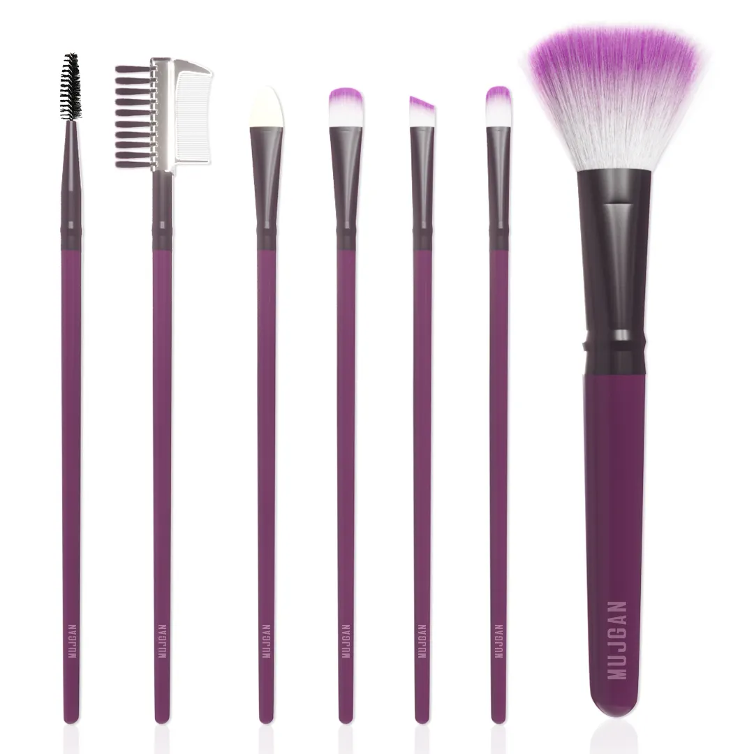 Mujgan Purple Makeup Brushes 7 pcs, Premium Synthetic Foundation, Eyeshadow, Kabuki, Blush