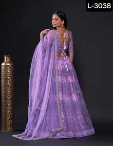 Zari ve dizi sınır işi ile Net Dupatta ile Lehenga choli iplik zari ve dizi çalışması ile hint etnik Net lehnga - Product Image 6