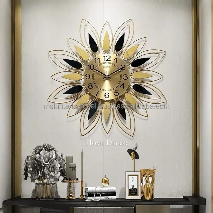 スリーリング壁掛けリビングルーム家の装飾金属壁アート装飾時計