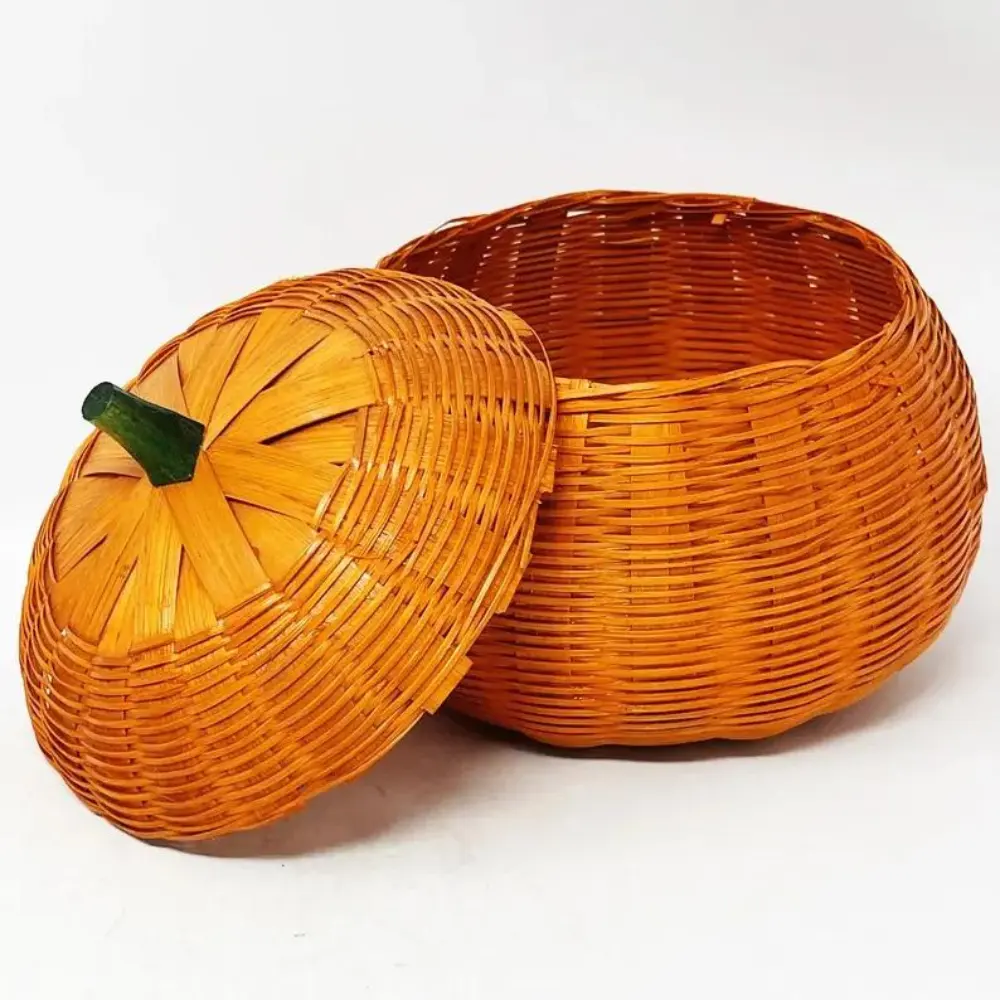 Autunno Decor Halloween Pumpkin Basket vimini autunno Bamboo Pumpkin Basket ringraziamento fioriera, cena tavolo del ringraziamento OEM