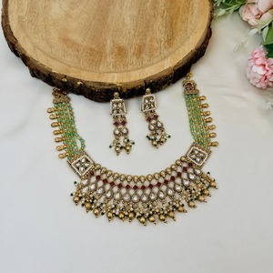 Hint üreticisinin yüksek talep Rajwadi kolye seti güzel ışık yeşil üst giyim pirinç moda takı inci hediyeler dahil - Product Image 1