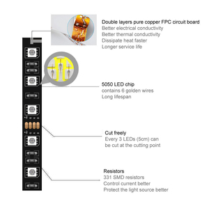 แถบไฟแอลอีดีดิจิตอลพิกเซลแถบไฟ LED ติด WS2811 12V 5050 RGB 5M 30 60 les/ M แถบไฟ LED ทองแดง - Product Image 4