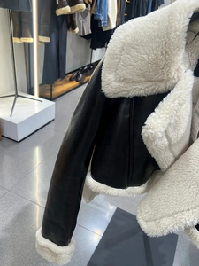 新款真皮羊皮女式夹克秋冬时尚翻领拉链短外套女士厚保暖女式夹克 - Product Image 3