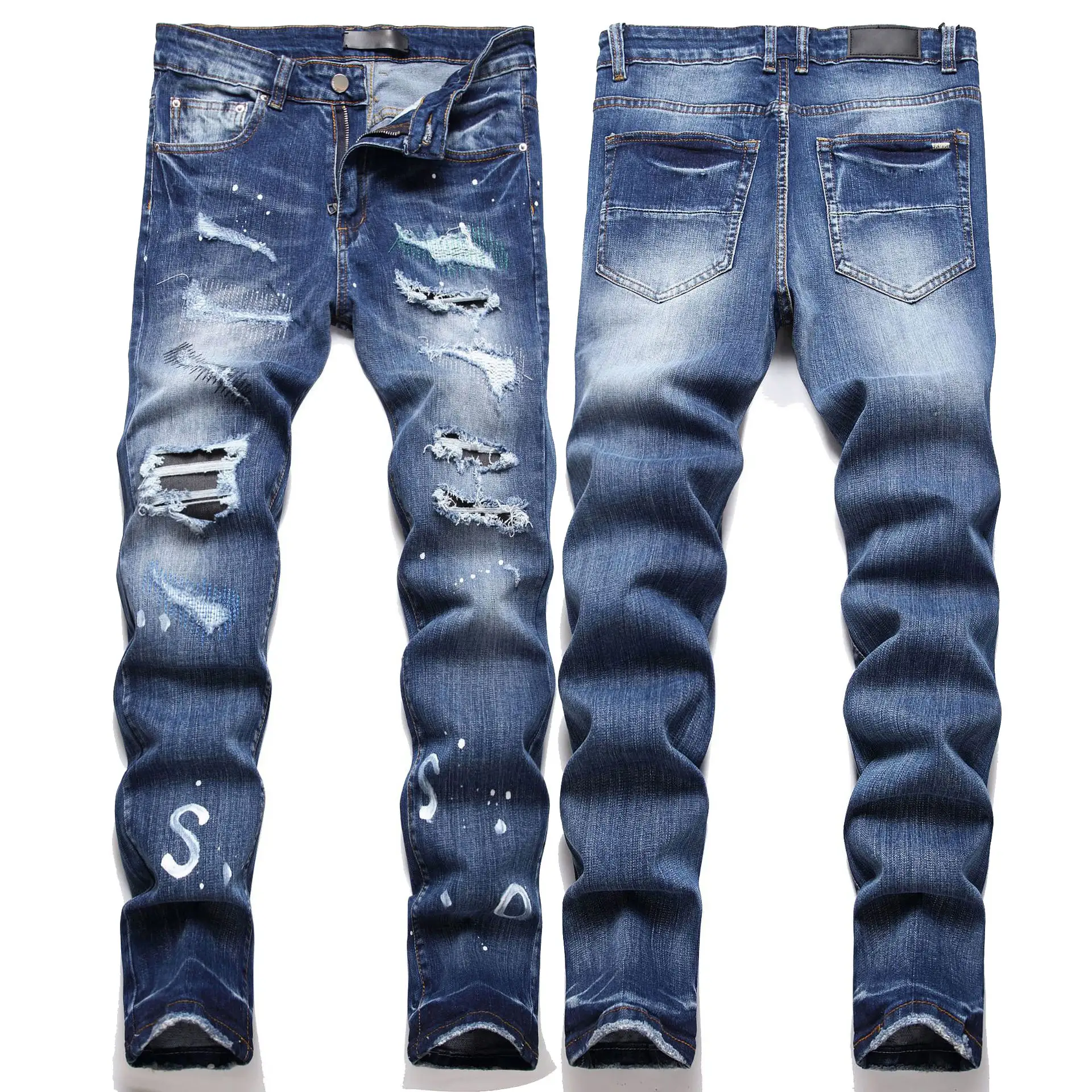 Custom Made Men's pencil pants Printing patchwork baggy custom jeans manufacturers men skinny jeans