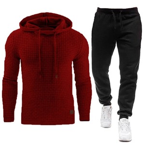男士新品牌实心连帽运动服冬季休闲运动服，带裤子加尺码S-5XL连帽运动服