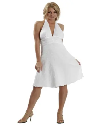 Vestido vintage blanco de tela suave con cuello Halter para mujer, vestido largo hasta la rodilla