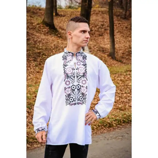 Camisa bordada personalizada de algodón para hombre, vestido elegante de moda de manga larga Floral, Material de alta calidad 100%