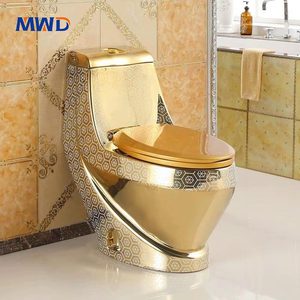 <span class=keywords><strong>MWD</strong></span>ラグジュアリー衛生陶器高品質電気メッキホテルゴールデンWcバスルームコンモードセラミックワンピースゴールドトイレ