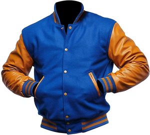 紳士服刺Embroideryスエード野球カスタムレターマンジャケットバーシティジャケットポリエステル生地クルー